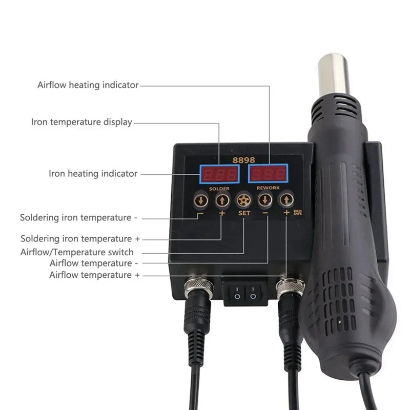 Estación de soldadura Digital portátil, herramienta de soldadura de retrabajo BGA, aire caliente, para teléfono móvil, PCB, IC, 8898