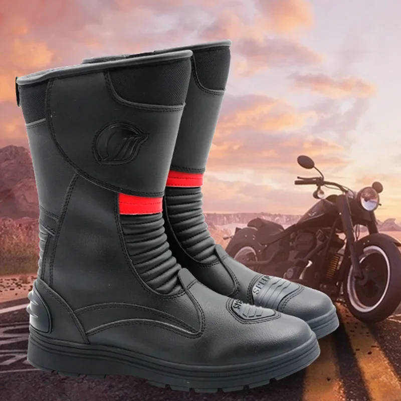 PU Leather Cycling Shoes Men Motorcycle Boots Moto Racing Motocross Off-Road Motorbike Motorcycle Shoes Botas Moto Riding Boots