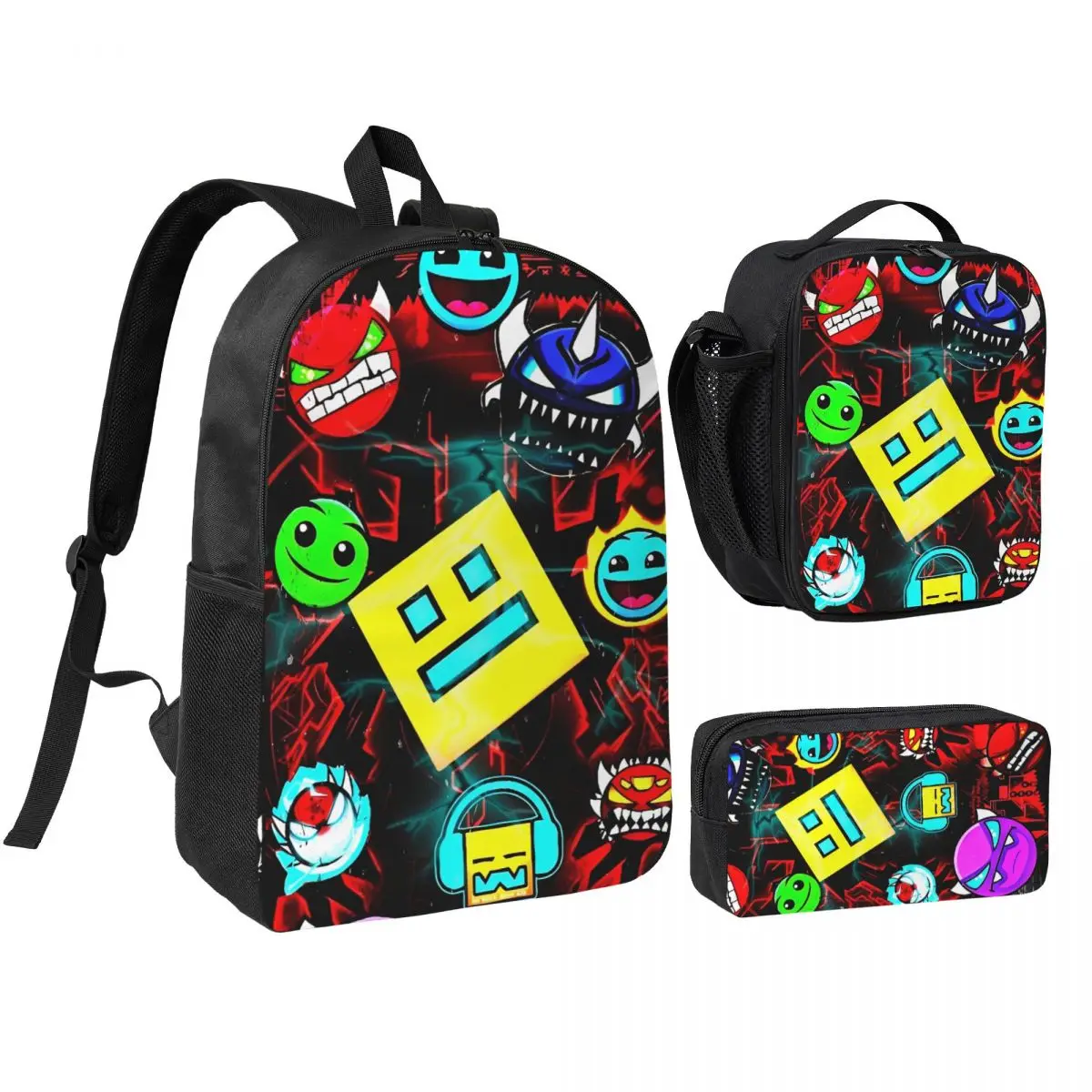 

Рюкзак Geometry Cube Gaming Dash 3pecs/set для мальчиков и девочек, холщовые сумки, сумка для обеда, пенал