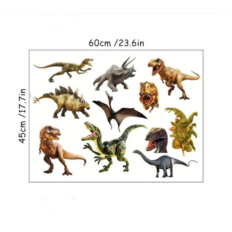 Children Sci-fi Anime Poster 3D Dinosaur Wall Decals Vinyl Stickers Kids Room Decoration Jurassic World Cartoon Animal Wallpaper