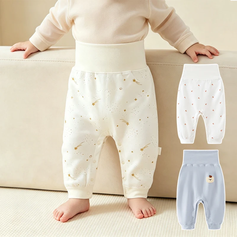 Cotton Baby Bib Leggings for Spring and Autumn with Snap Fastening, Newborn High-Waisted Pants for Boys and Girls, Casual Pants