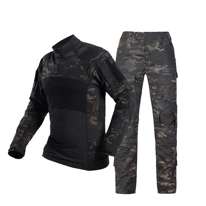 Cotton Tactical Set Men's Outdoor Combat Breathable Hiking Camouflage Two-piece Set Patchwork Comfortable Casual Training Suit