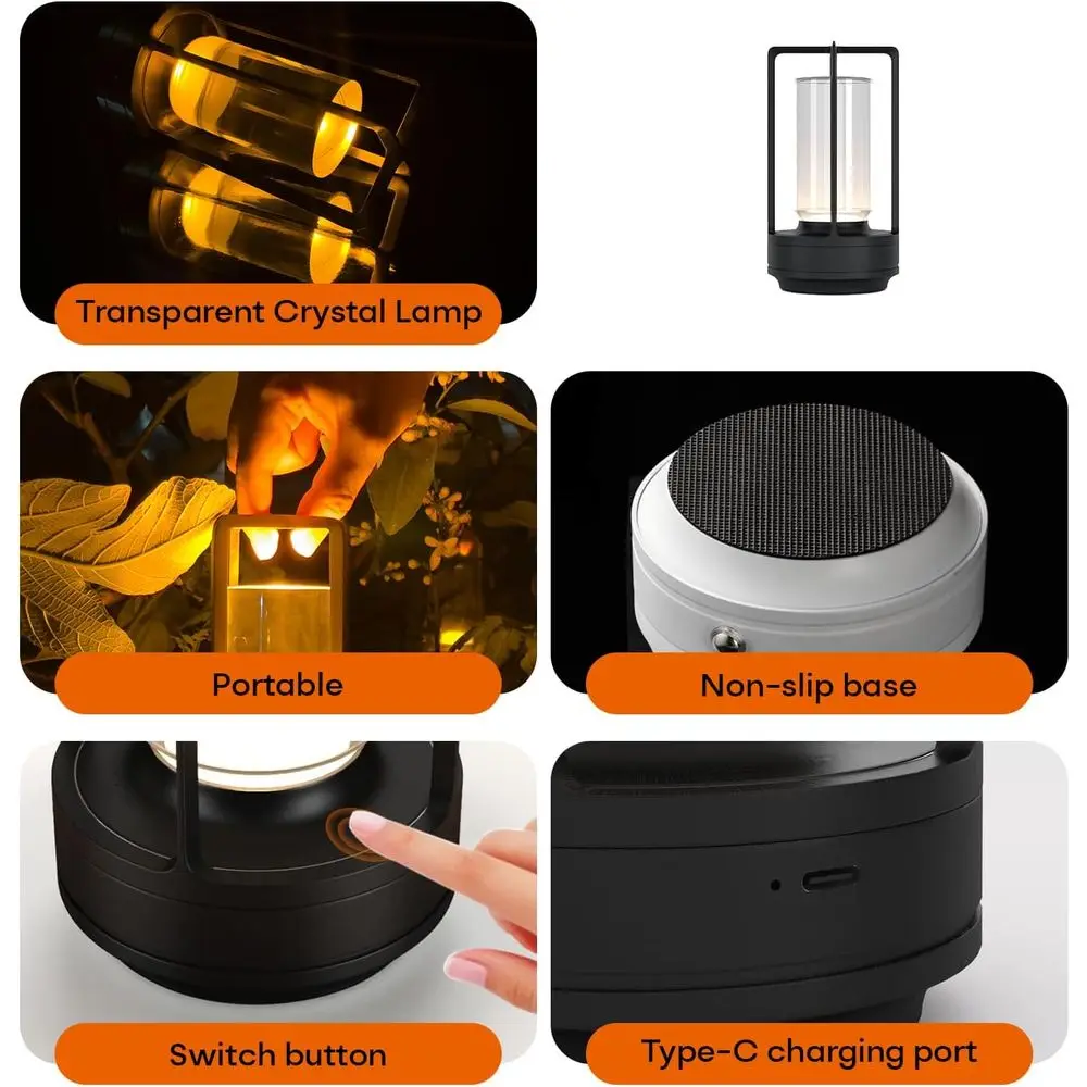 Lampada da tavolo a LED wireless, ricaricabile, regolabile in 3 colori, per esterno/interno, set di 2 nere