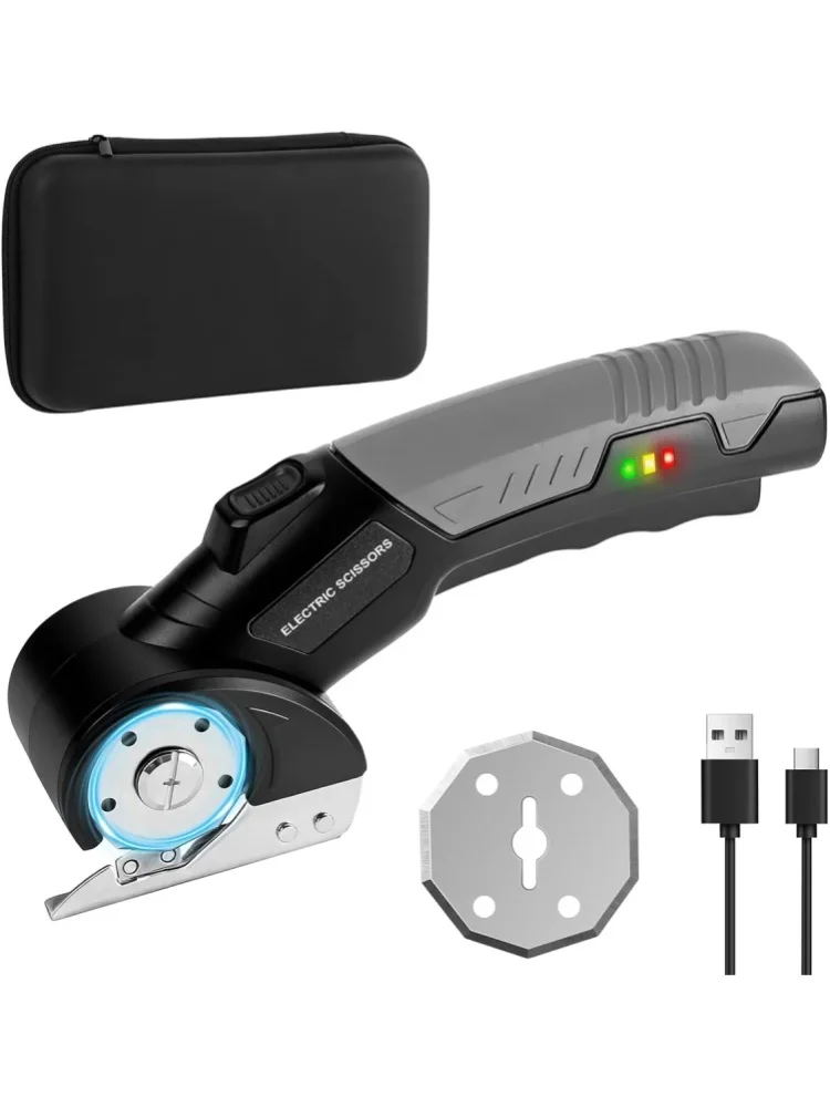Tragbarer Stoffschneider, Kartonschere, elektrischer Drehmesser mit LED-Beleuchtung und Sicherheitsschalter für Leder, Papier, Kunststoff, Leinwand und Drahtgeflecht.