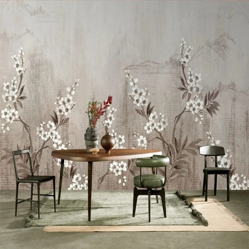 Original full-screen white flower background picture for TV bedroom home decoration background wall