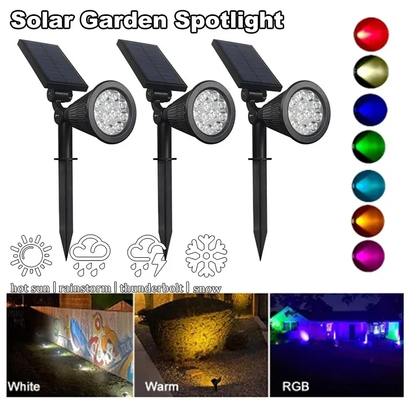 Solar Powered lâmpada de gramado, holofotes ao ar livre, IP65 impermeável, 7LED Luz Paisagem, Villa Garden Yard Decor, 1-10PCs