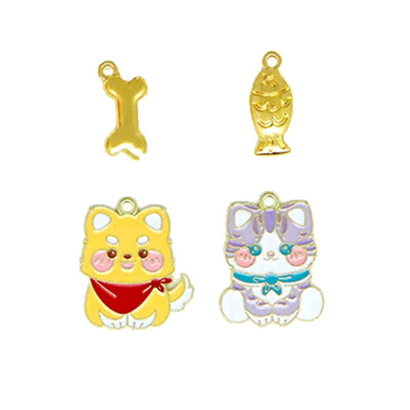 Wholesale Cat Dog DIY Charms Jewelry Accessories Cute Fish Bone Animal Cartoon Necklace Pendant Keychain Pendant Gifts