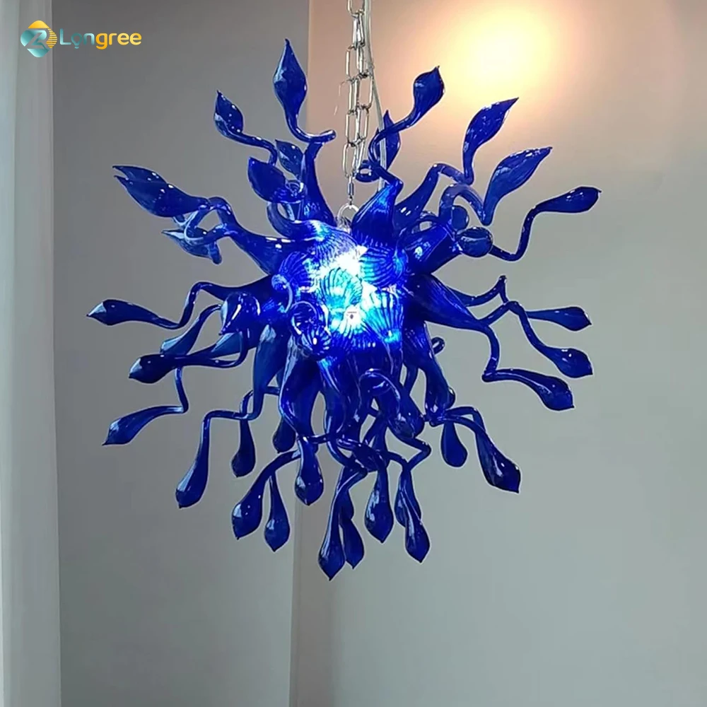 Longree Cobalt Blue Tears Hand Blown Glass Chandelier D28