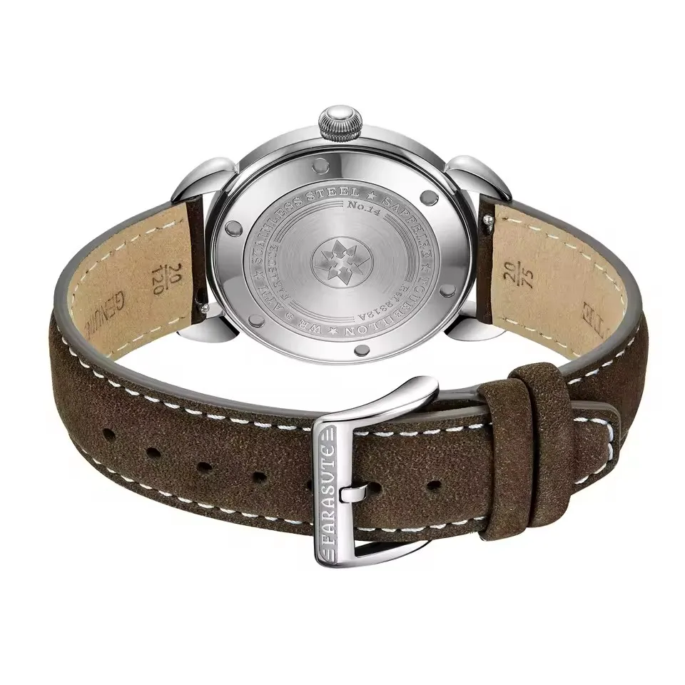 ساعة FARASUTE للرجال توربيون 37 ملم ساعة يد ميكانيكية عتيقة رفيعة للغاية ومرآة من الياقوت بمينا أشعة الشمس