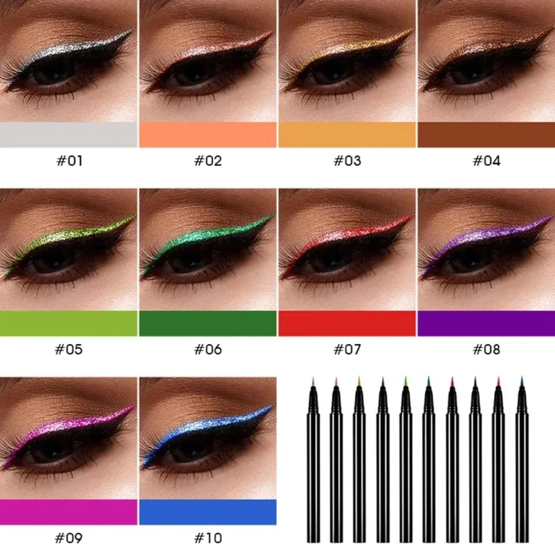 

Custom 10colors Waterproof Liquid Eyeliner Glitter Sweatproof Long Lasting Quick-dry Lying Silkworm Private Label Bulk Makeup