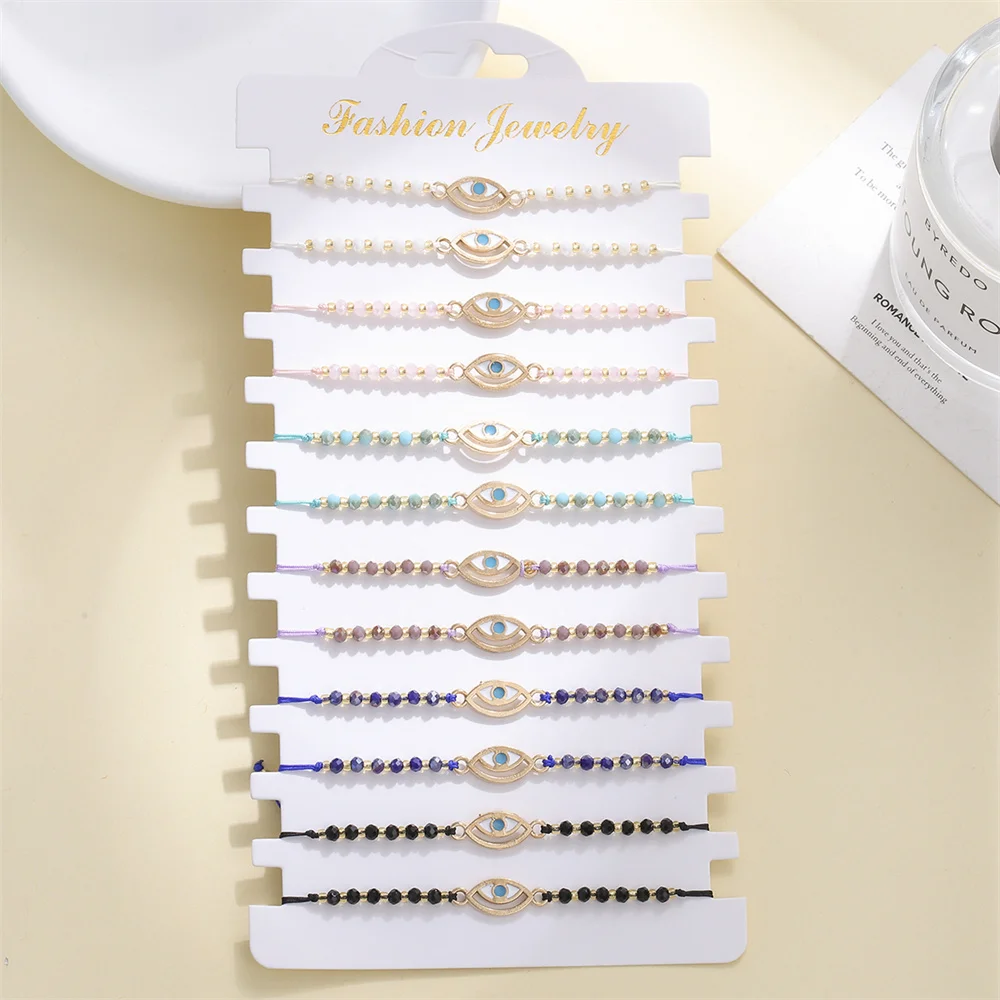 12pcs/set Blue Eyes Charms Bracelet Set For Women Colorful Acrylic Beads Rope Adjustable Bracelet Set Jewelry Party Gifts