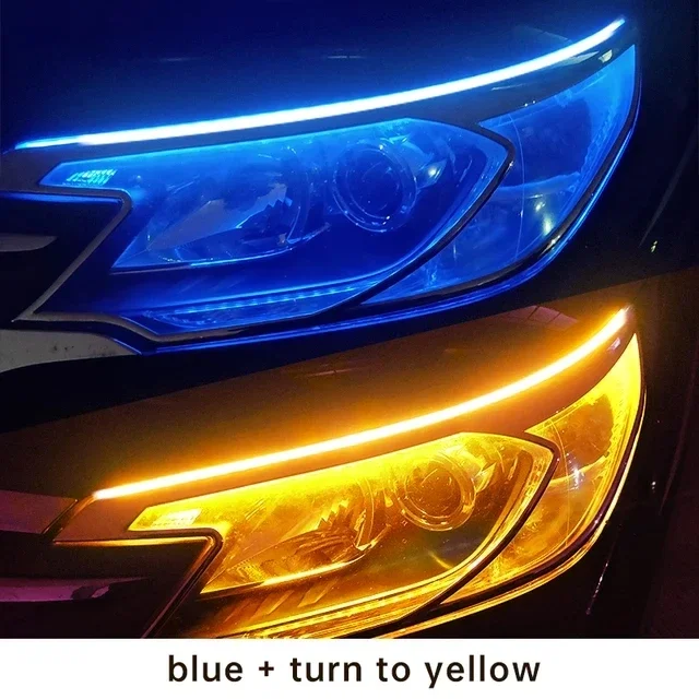 LED DRL Auto-dagrijverlichting Flexibele waterdichte strip Autokoplampen Wit richtingaanwijzer Geel remstroomlichten 12V