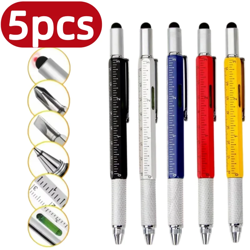 7 in 1 Multifunctional Pen Touch Screen Stylus Capacitive Pen with Screwdriver Ruler Levelgauge Handheld Tool Ballpoint Tools