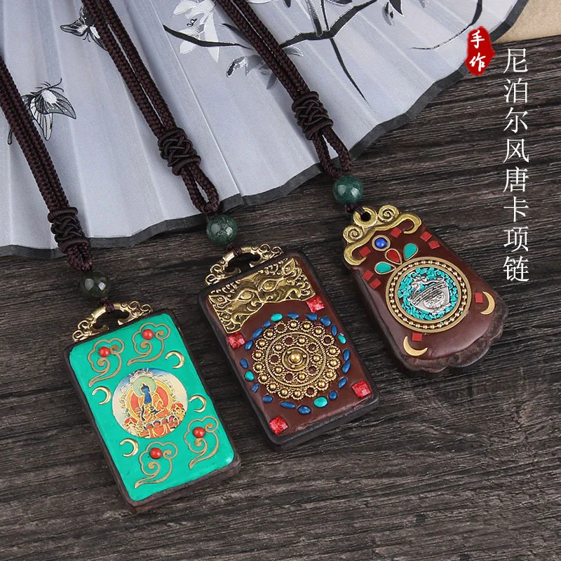 

DIY accessories Retro Handmade Nepalese Ebony Pendant Necklace Men's and Women's Versatile Buddha Statue Thangka Sweater Chain S