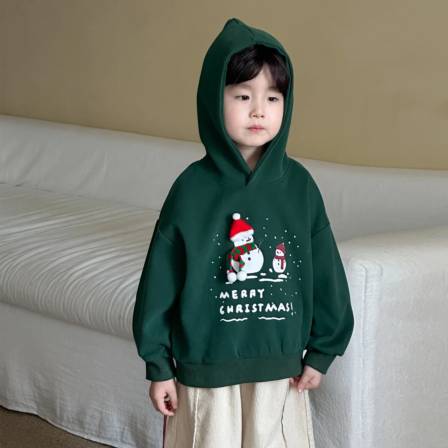 2025 خريف جديد الأطفال مقنعين البلوز موضة طباعة بنين بنات عيد الميلاد فضفاض البلوز الطفل ملابس علوية من القطن الاطفال الملابس