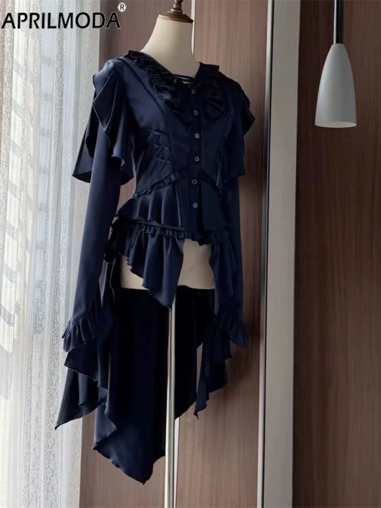 Camicia Steampunk giapponese vittoriana vintage Lolita Trailing Donna Camicette autunnali gotiche bianche nere Top retrò casual estetico