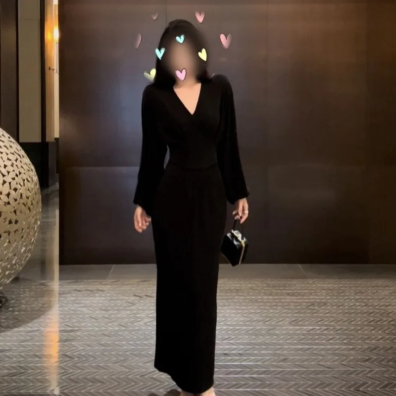 気質Vネックワンピース レディース 夏 スリム ハイウエスト カジュアルスカート ヒップカバー ロングワンピース