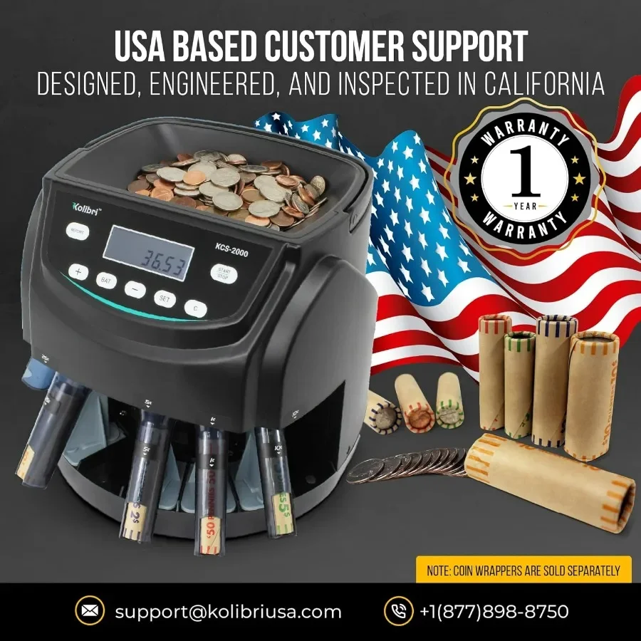 KCS2000 Professional USD Coin Counter Machine with Coin Sorter and Wrapper Roller Functionality for HighEfficiency Cash Handlin