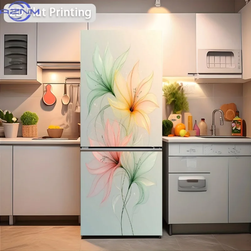 1pc 2D Pattern Printing Refrigerator Sticker Color Transparent Aesthetic Lily Flower Wall Sticker Decorative Wallpaper Self-Ad