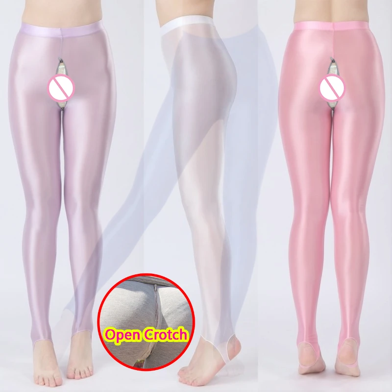 セクシーな光沢のあるオープンクロッチレギンス、女性用、無地、スポーティー、プッシュアップ、ホットパンツ、エロティックなクロッチレス、クラブウェア、アウトドア、簡単着用