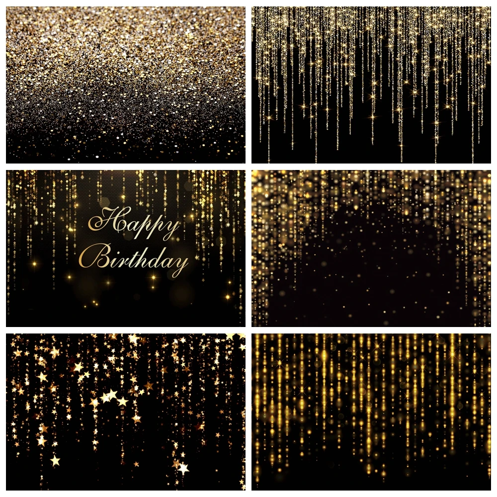 Golden Glitter Happy Birthday Party Backdrop for Photography Props Pink Gold Sliver Shiny Child Adult Portrait Photo Background