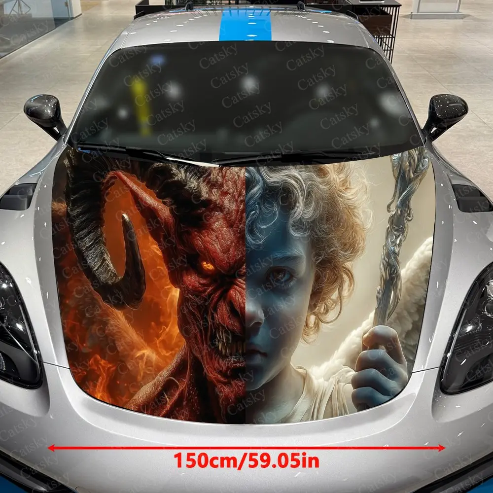 غلاف فينيل للسيارة من Purgatory & Holy Realm، ملصق غطاء السيارة المقاوم للماء PVC، ملصق ذاتي اللصق مقاوم للخدش لغطاء المحرك،