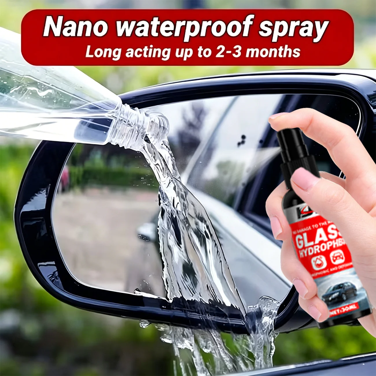 Nano Car Glass Hydrophobic Spray,Anti-Rain Water Repellent,Long-Lasting Defogger For Windshield & Mirror,Safe Driving Accessory