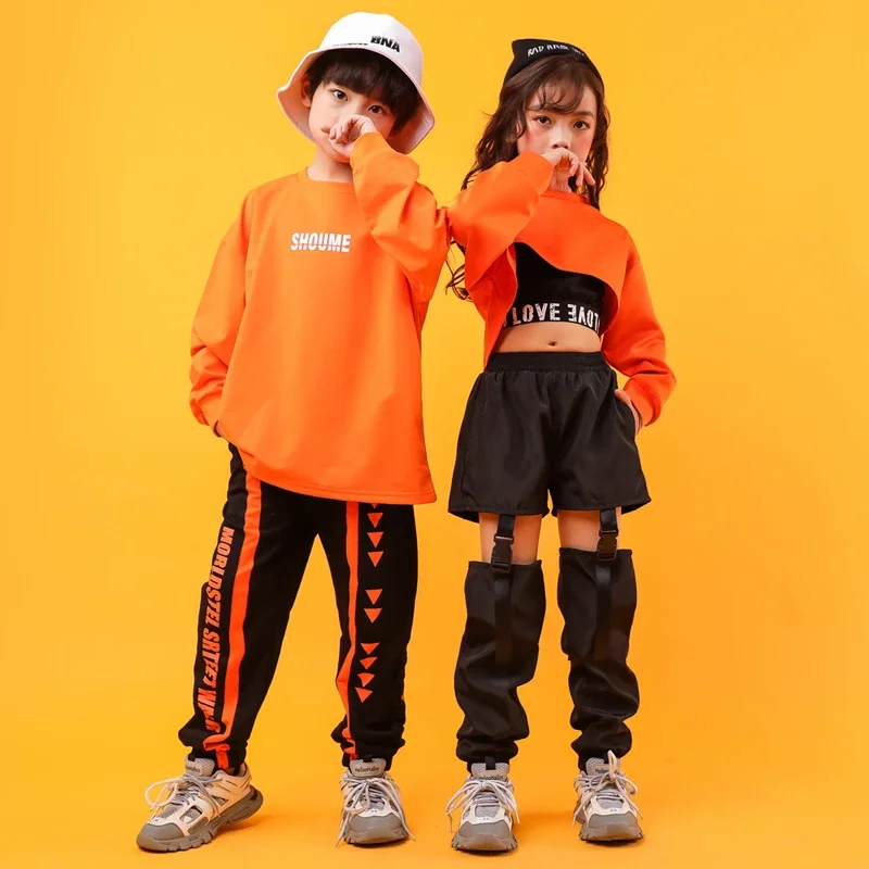 Costume de danse de salon jazz pour filles, vêtements cool pour enfants, vêtements hip hop, sweat-shirt, chemise, haut court, pantalon décontracté creux