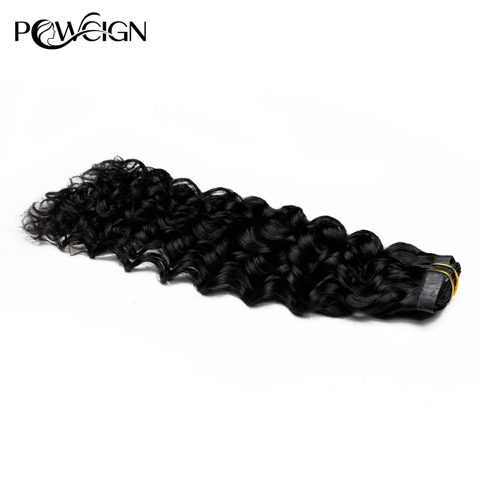 Powcign Clip In Hair Extensions Six-Piece Set Water Wave Human Hair 100% Remy Hair Seamless Weft Clip Ins For Women