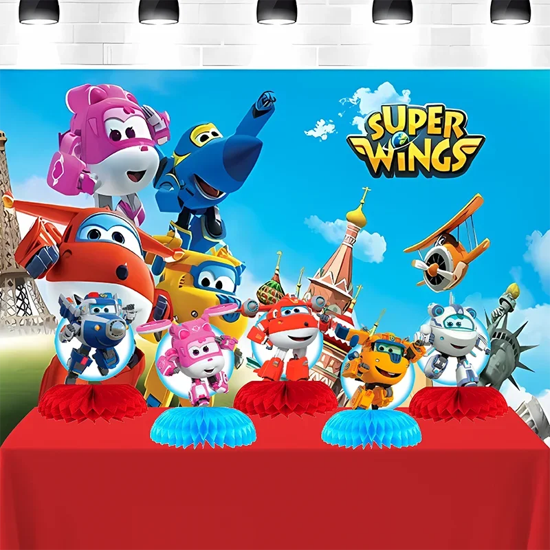 Super Wings  Honeycomb Ball Desktop Decoration Paper Fan boys and Girls Birthday Party Decoration Baby Shower Toy Supplies