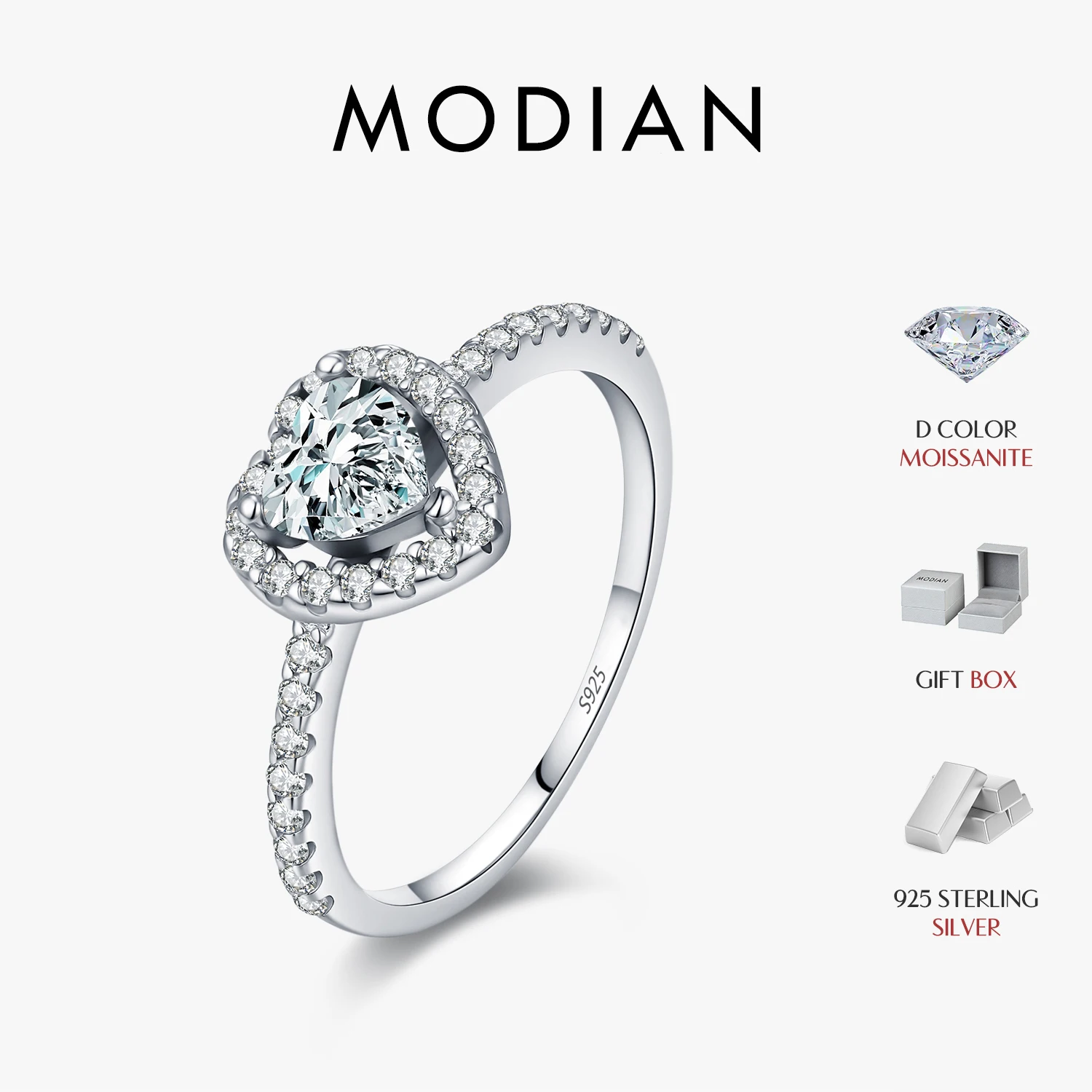 MODIAN 925 Sterling Silver Fashion Dating Rings Exquisite D Color Moissanite Heart Halo Rings For Women Fine Jewelry