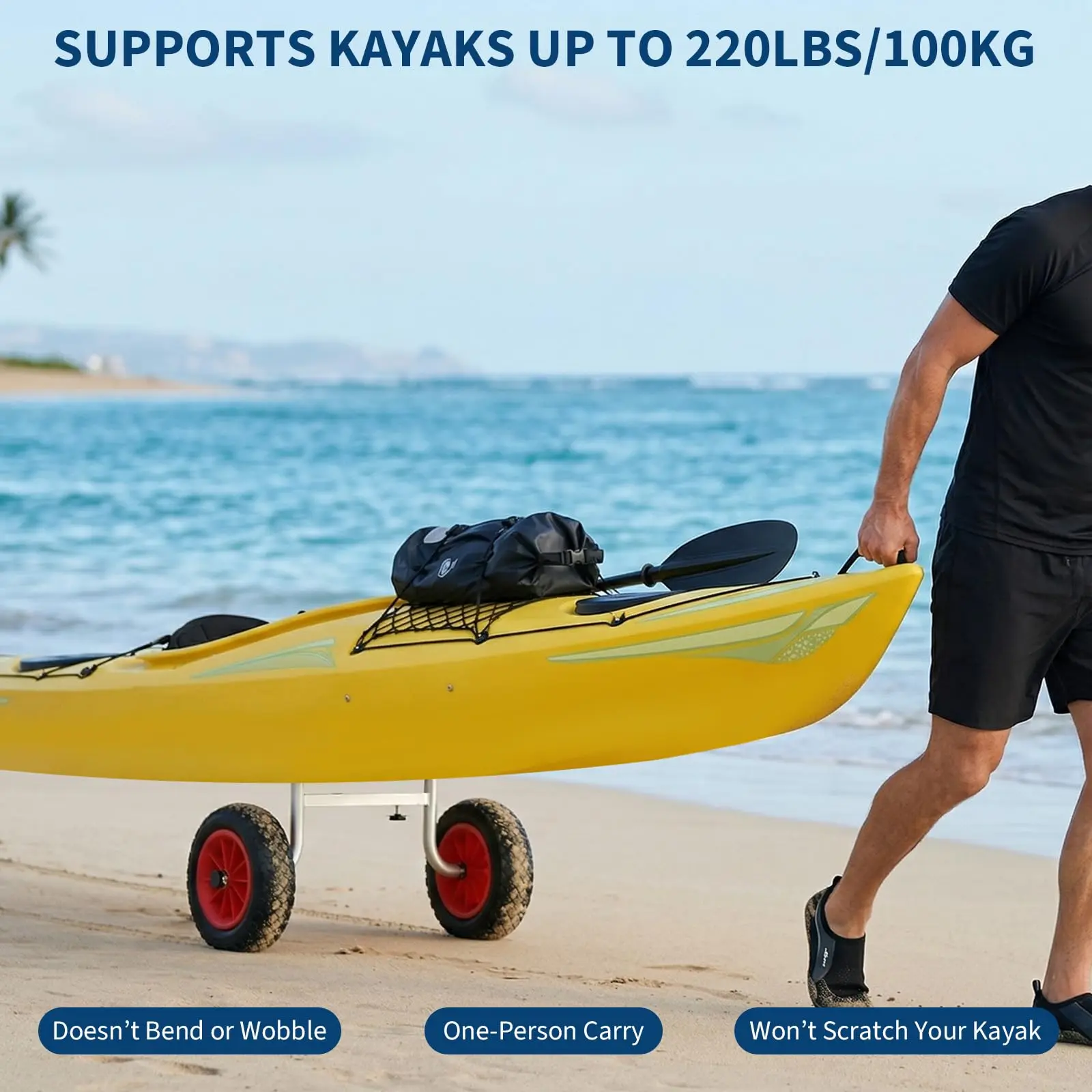 220 lbs Kayak Cart, Heavy Duty Adjustable Kayak Trolley with 10