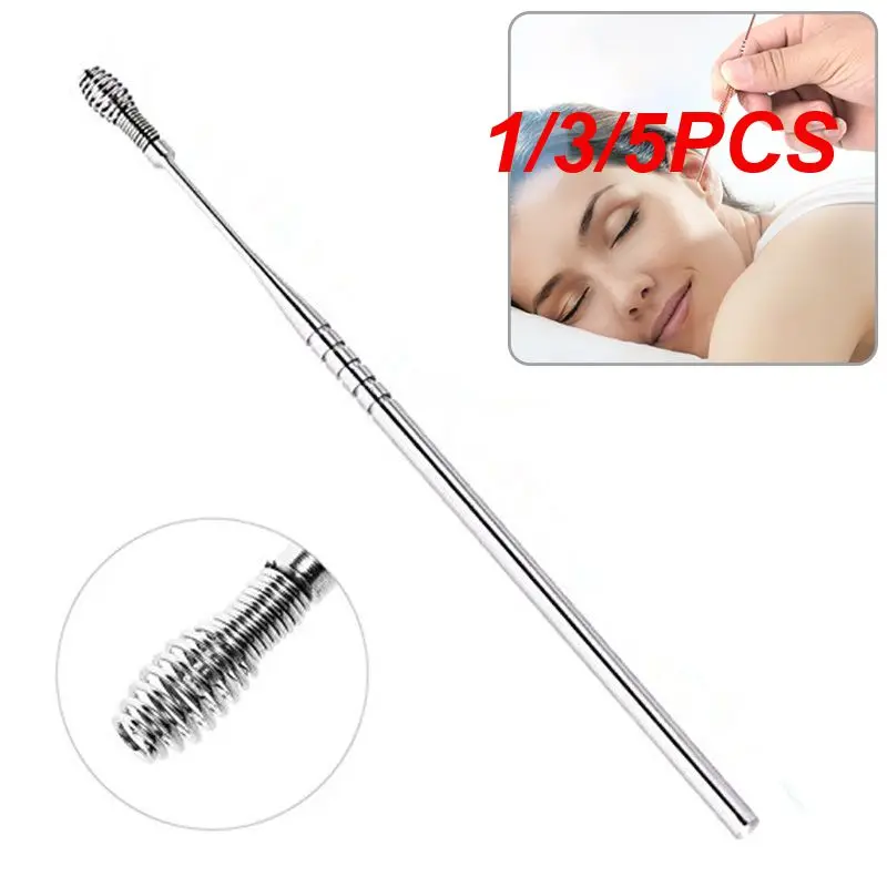 1/3/5PCS Stainless Steel Spiral Massage Ear Pick Spiral Ear Wax Remover Ear Canal Cleaner Stainless Steel Flexible Design Ear