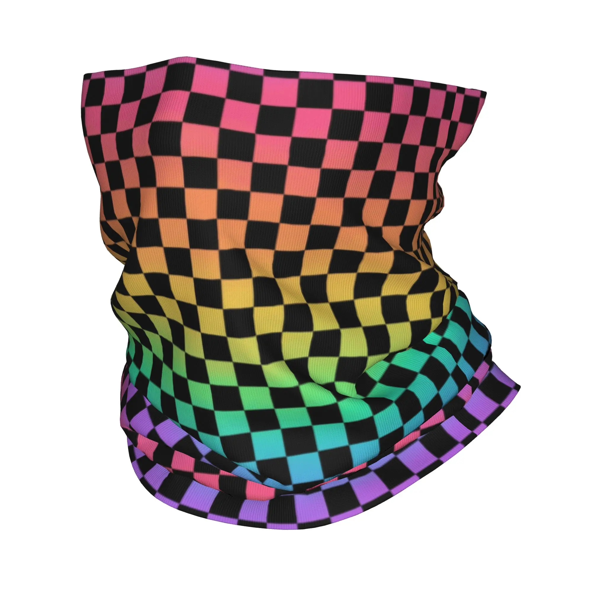 Rainbow Checkers Checkerboard Bandana Winter Neck Warmer Men Windproof Wrap Face Scarf for Ski  Gaiter Headband