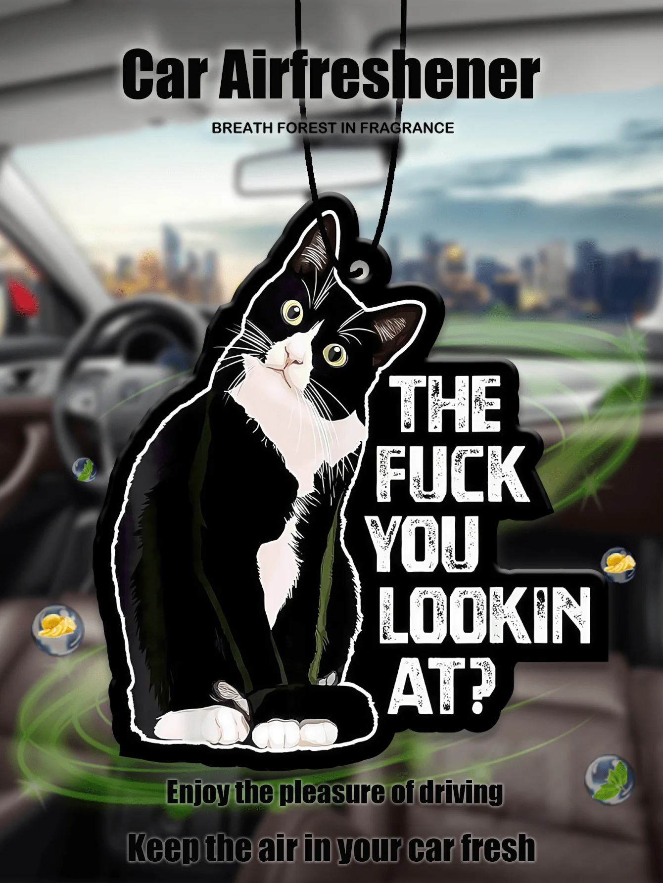 

CUTE FUNNY CAT 'WHAT YOU LOOKIN AT'pattern Design Car Air Fresheners - Hanging Rearview Mirror Scented Tablets, Cool Automotive Decor, Paper-Based Vehicle Air Freshener Combo Set With Assorted Designs, Gift For Friends