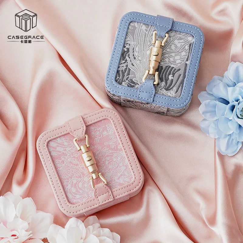 

Роскошная жаккардовая коробка для хранения ювелирных изделий с вышивкой для аксессуаров, ювелирных изделий, серег и колец - портативная коробка для хранения