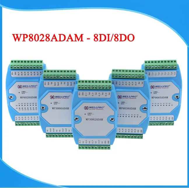 8DI 8DO Digital input and output module Optocoupler isolated / RS485 MODBUS RTU communications Wellpro WP8028ADAM