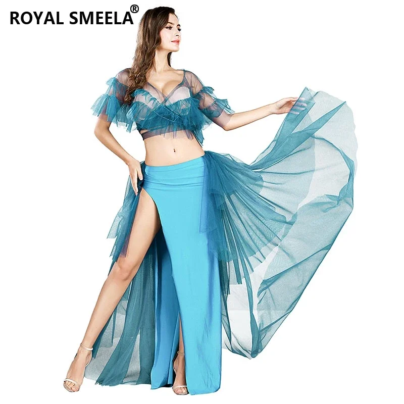 

Lady belly dance set mesh belly dance costume bellydance top and skirt set women belly dancing practice clothes training wear