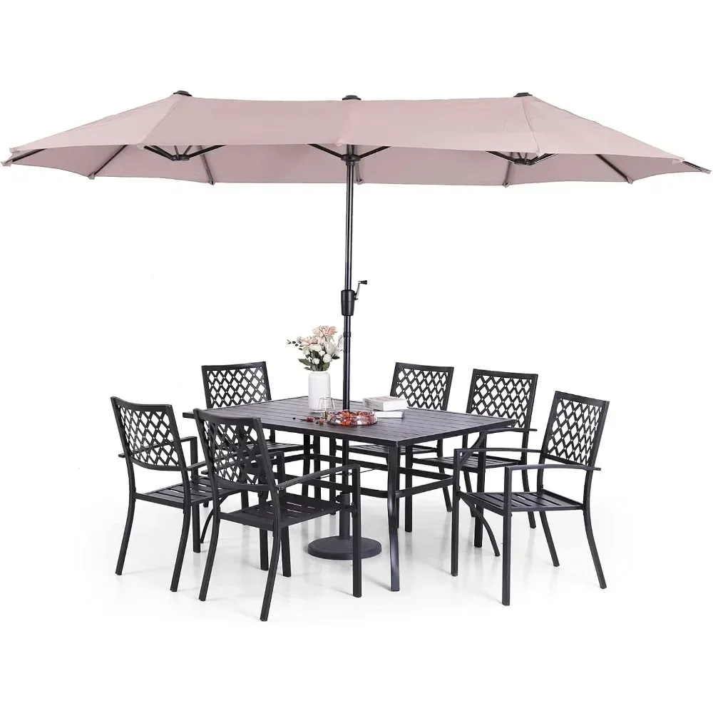 

8 Piece Metal Outdoor Table Furniture Sets, with 6 Stackable Chairs, 1 Rectangle Dining Table,Outdoor Dining Table Sets