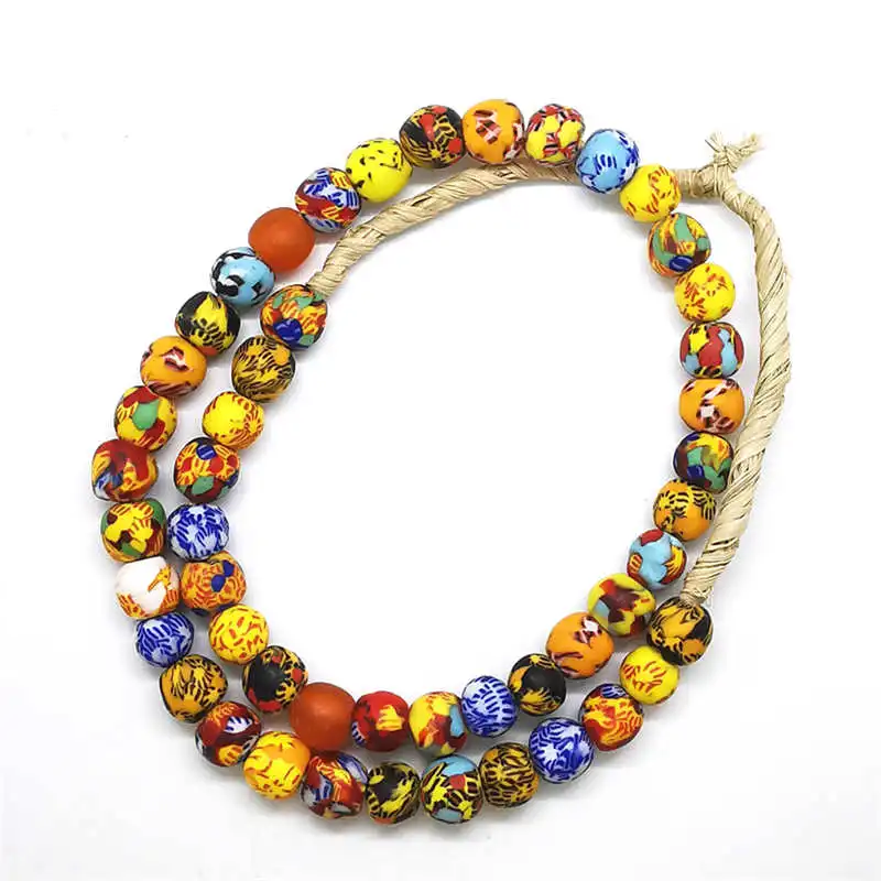 Amazing African Handmade New Trade Beads Colorful Painted Ball Lampwork Strand Colored Glaze Necklace TNL240