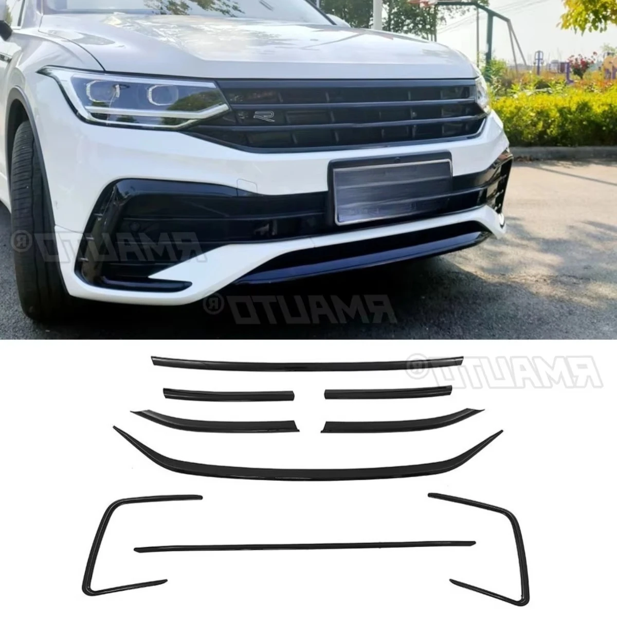 

For Volkswagen Tiguan L RLINE 2022+ Car Bumper Grill Decorative Strips Racing Grille Body Kit Front Bumper Lip Exterior Part