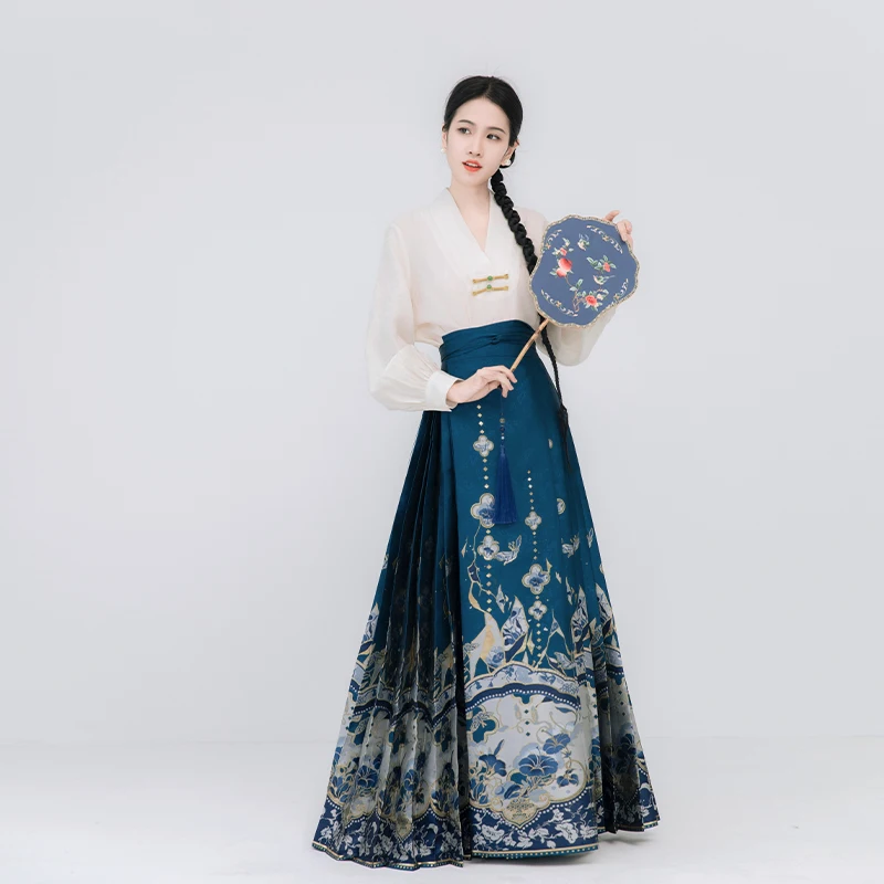 Original Imitation Makeup Flower Ming New Chinese Horse Face Skirt Original National Style Skirt Hanfu Women Woven skirt hanfu