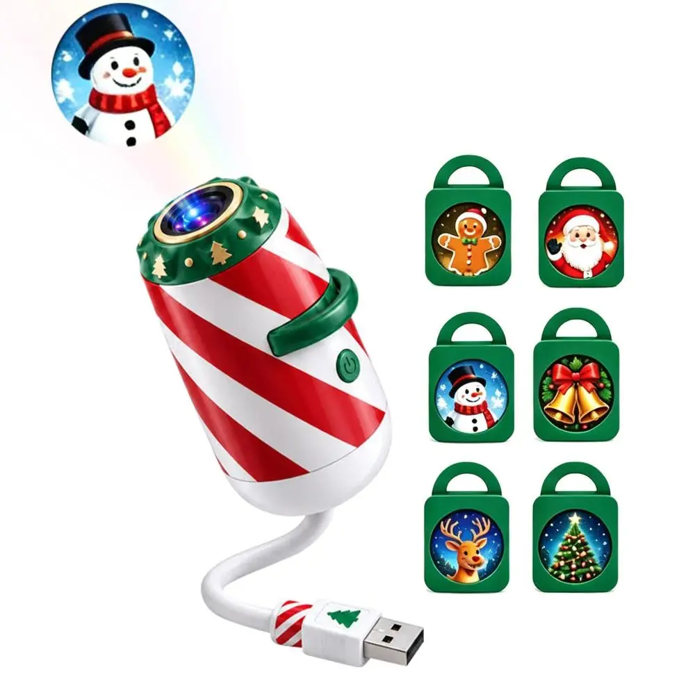 Rotatable Projection Christmas Car Projector Light Pattern Slides Candy Cane USB Night Light Christmas Pattern Slides