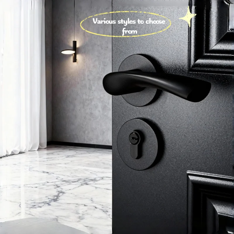 

Black Silent Door Lock Set With keys Heavy-Duty Interior Door Handle Locks Bedroom Bathroom General Household Door Lock Handles
