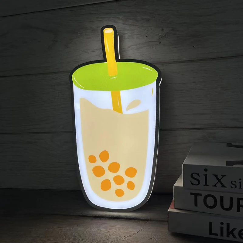 

Custom LED Business Sign Boba Milk Tea Shop Drink Club Wall Decor 3D Illuminated Light Box Advertising Logo Store Opening Gifts