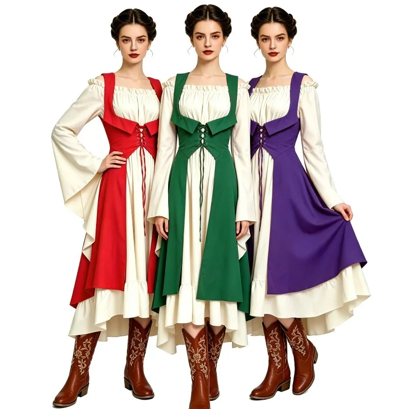 Vestidos de Corsé de Época Medieval para Mujer, Ropa Renacentista, Vestido Vintage para Actuaciones, Disfraz de Pirata, Cazadora, Ropa de Club