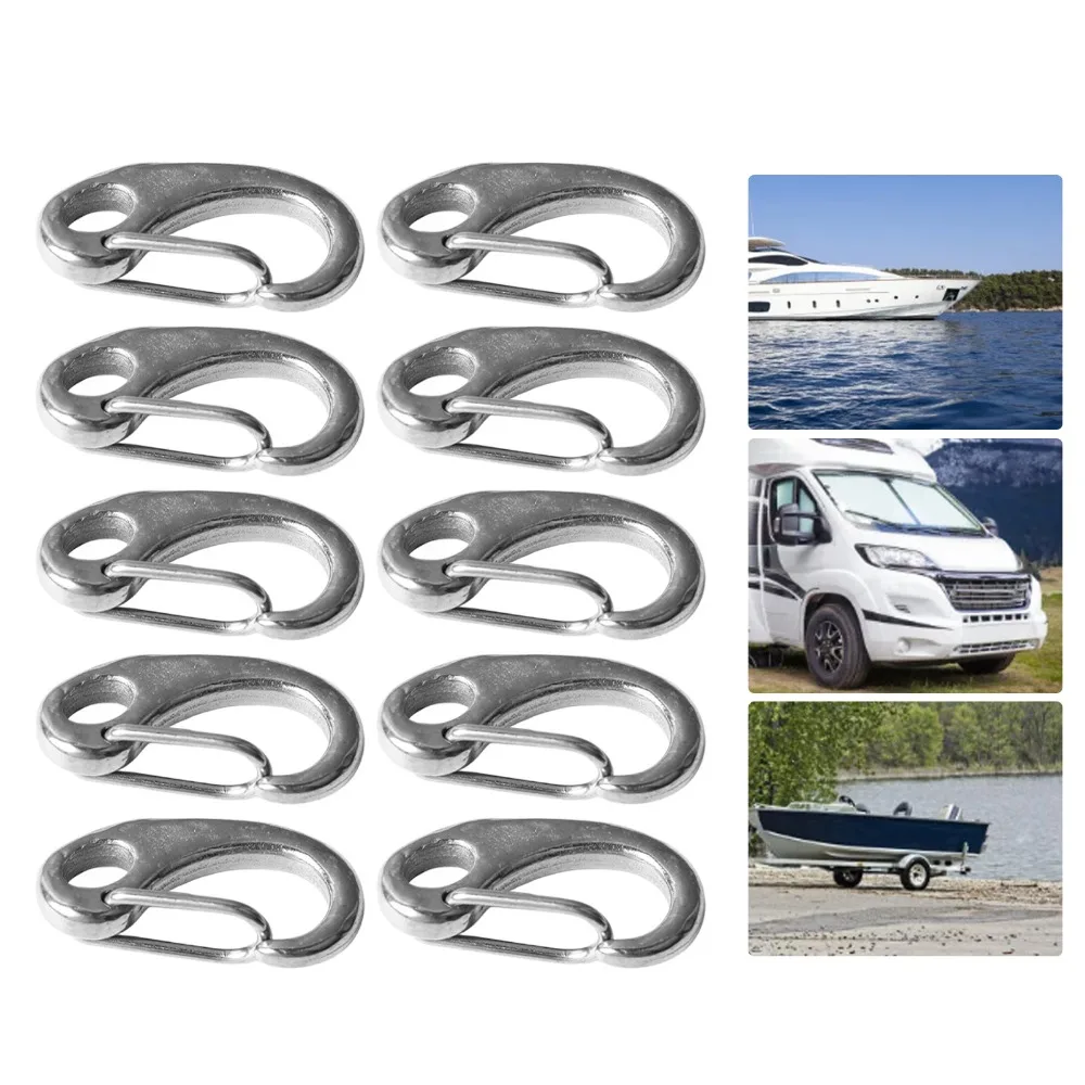 10pcs Convenient Stainless Steel Spring Snap Hook Quick Release Spring Shackle Egg Shaped Hook Lobster Buckle Hook Flagpole Rope