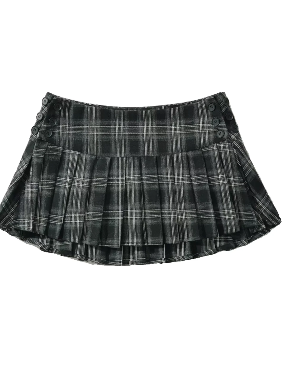 Low Waist Plaid  Skirt Women's Summer New Style Pure Desire Button Split A-Line Skirt College Style Color Block Half Skirt