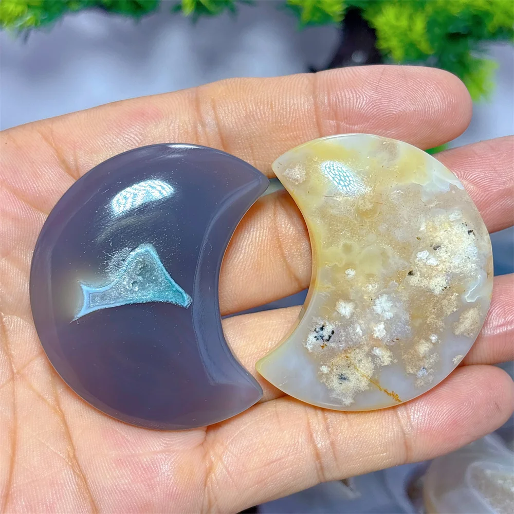 Agate Silk Druzy Moon Natural Crystal Lucky Quartz Stone Garden Reiki Gifts Healing Energy Love Home Decoritem Room Decor