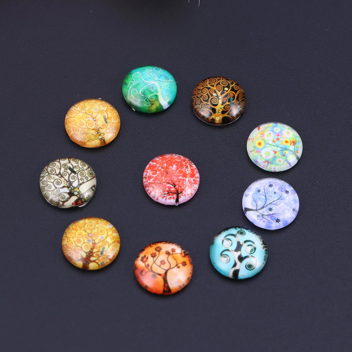 10pcs 12mm Mixed Half Round Mosaic Tiles for Crafts Glass Mosaic Supplies for Jewelry Making (Movement Tree)